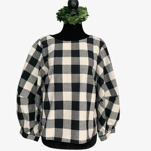 Anthropologie Sunday in Brooklyn Black Ivory Buffalo Plaid Puff Sleeve Blouse S